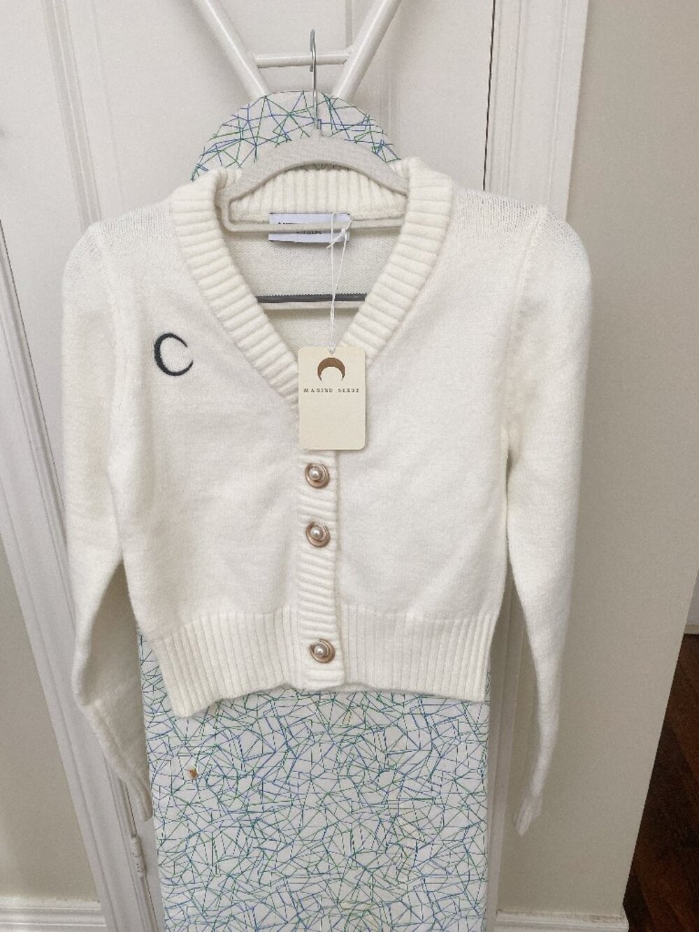 NWT Marine Serre V-Neckline White Cropped Cardigan